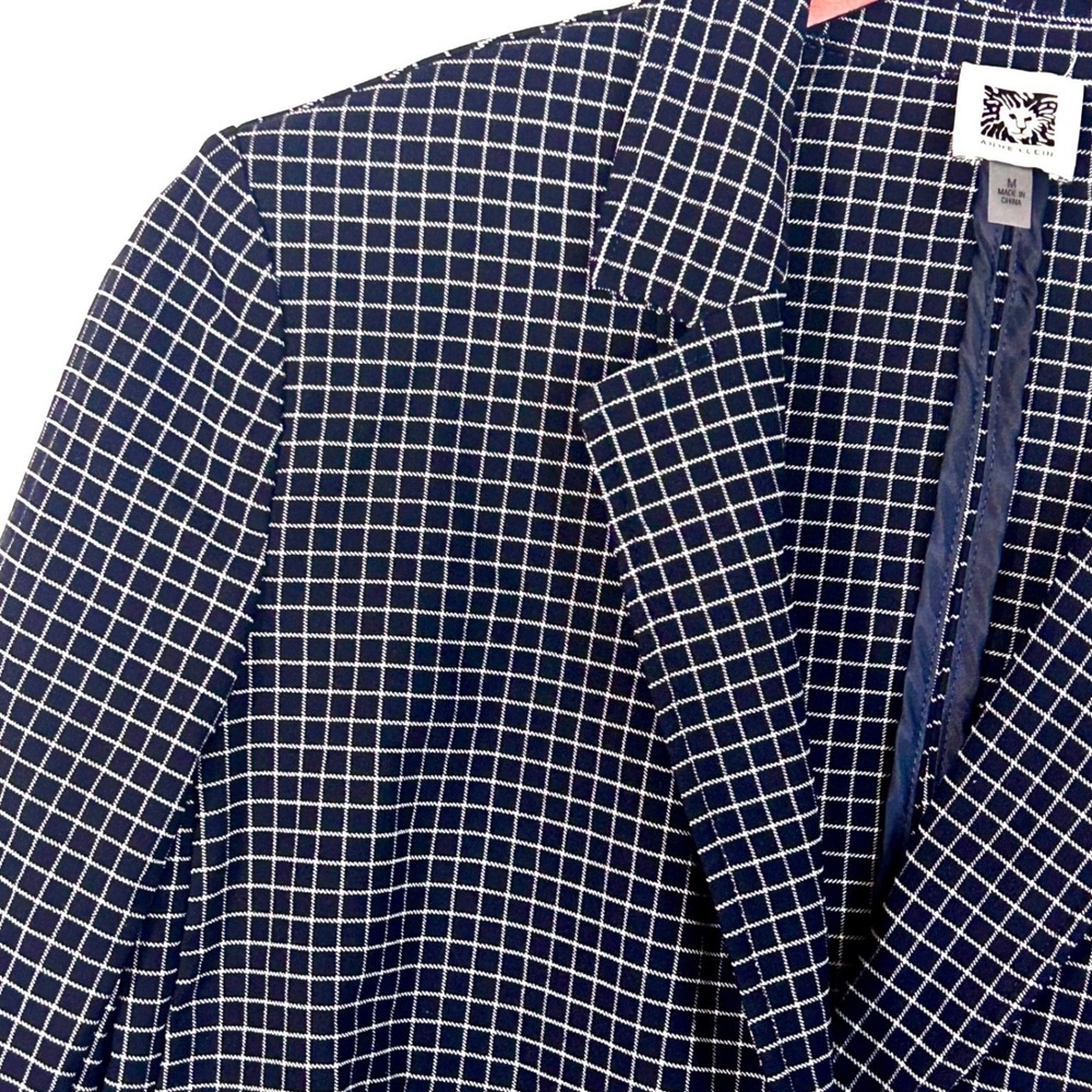 Anne Klein Blazer Jacket Women's Medium Navy Blue White Stretch 90s Office Siren - Picture 6 of 12